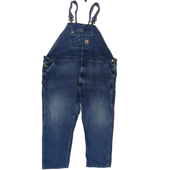 Carhartt Denim Bib Overalls 54x32 Mens Loose Fit Carpenter 104672 DST - Picture 1 of 12